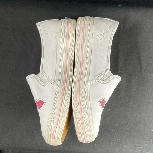 Keds Kate Spade Kids White Slip-On Sneakers Top Deckers with Red and Pink Lips - Picture 5 of 10